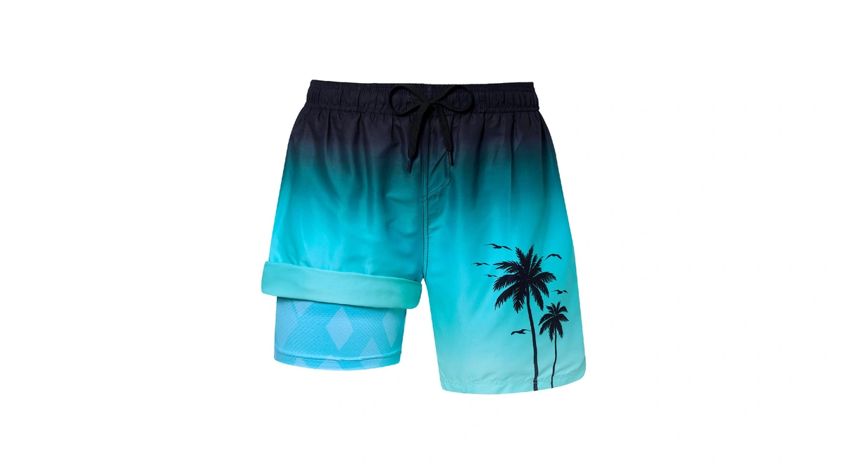 Uideazone Swim Trunks Mens Tropical Palm Tree Bathing Suits Teal