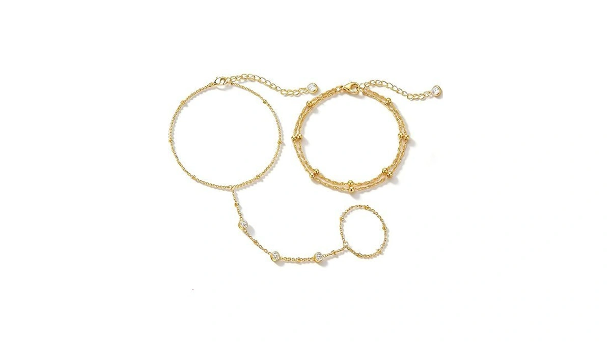 Gold Bracelets For Women, 14k Gold Plated Hand Chain Bracelet,