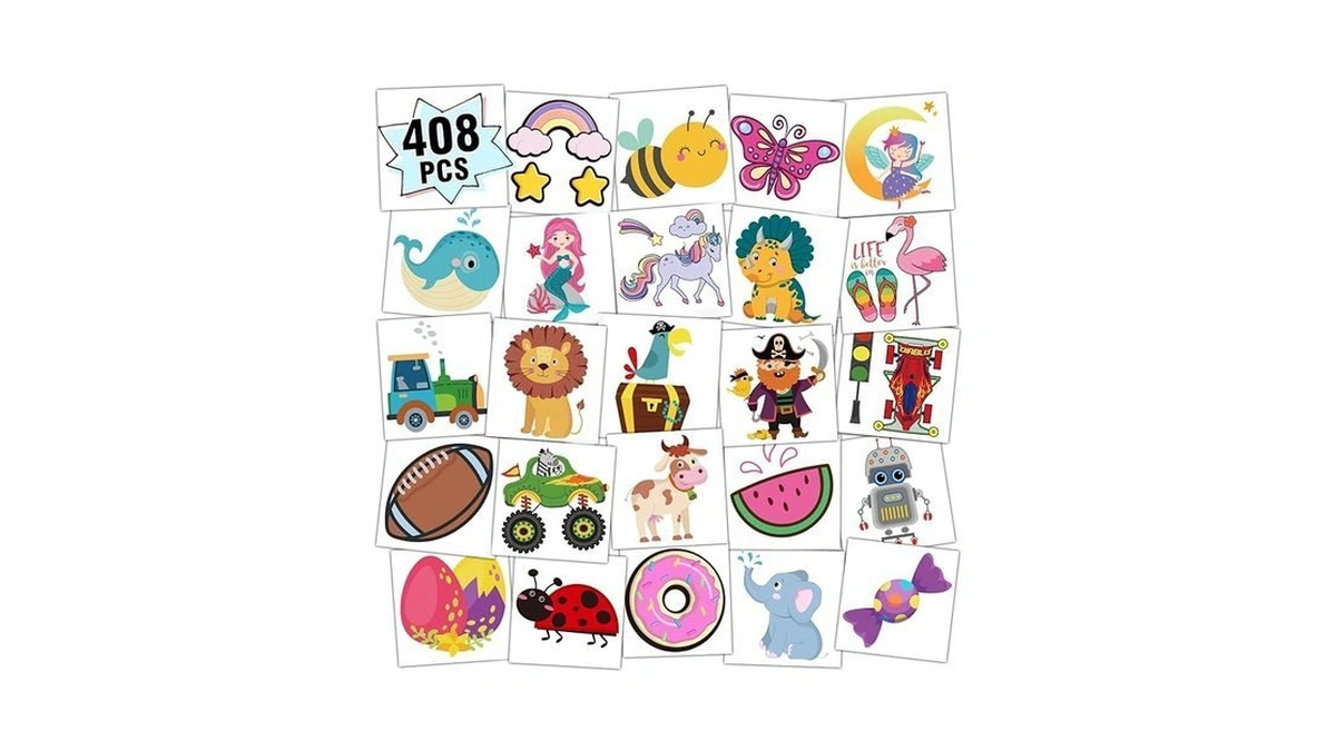 Partywind 408 Pcs Kids Tattoos For Party Supplies, Individually Wrapped