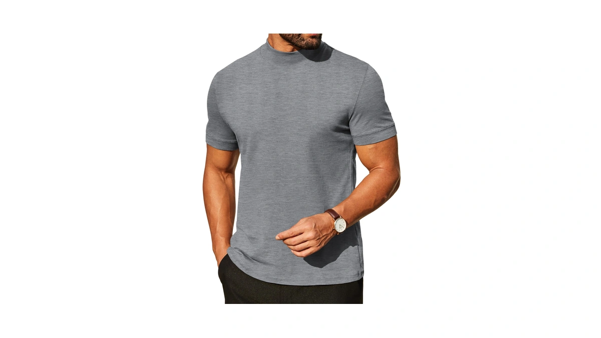 Coofandy Mock Neck Shirts For Men Cotton Premium Short Sleeve