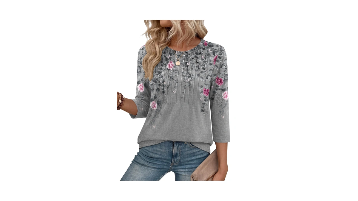 Zeagoo Womens Shirts Round Neck 3/4 Sleeve Tops Business Casual