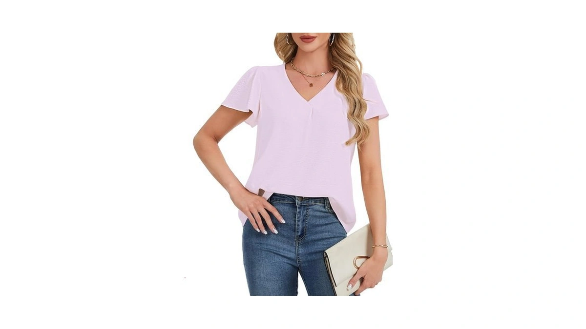Luxebold Womens Dressy Casual Tops V Neck Ruffle Short Sleeve