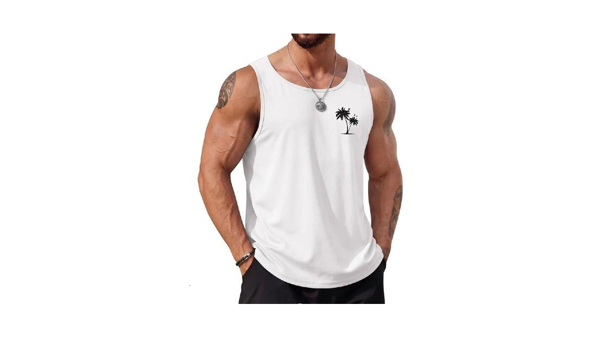 Coofandy Mens Beach Tank Tops Summer Cotton Sleeveless Graphic T
