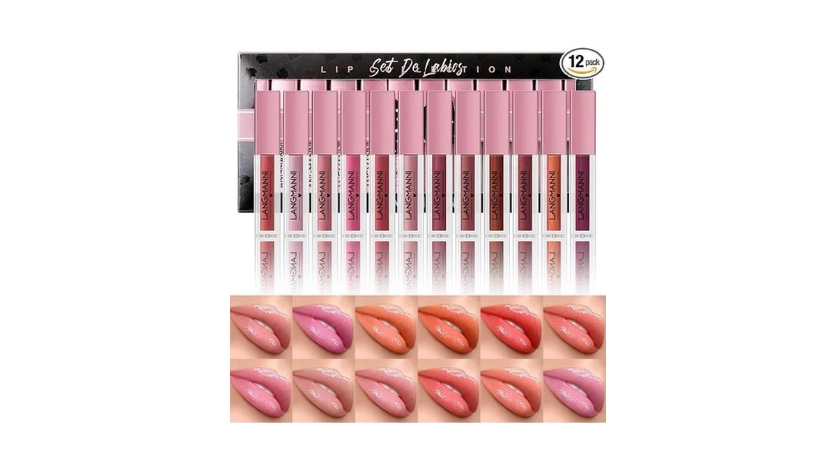 Langmanni 12pcs Lip Gloss Collection Makeup Set, Shiny Smooth Soft