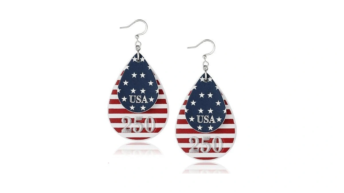 Wowshow Patriotic Earrings For Women, 250th Anniversary Teardrop Dangle Earrings