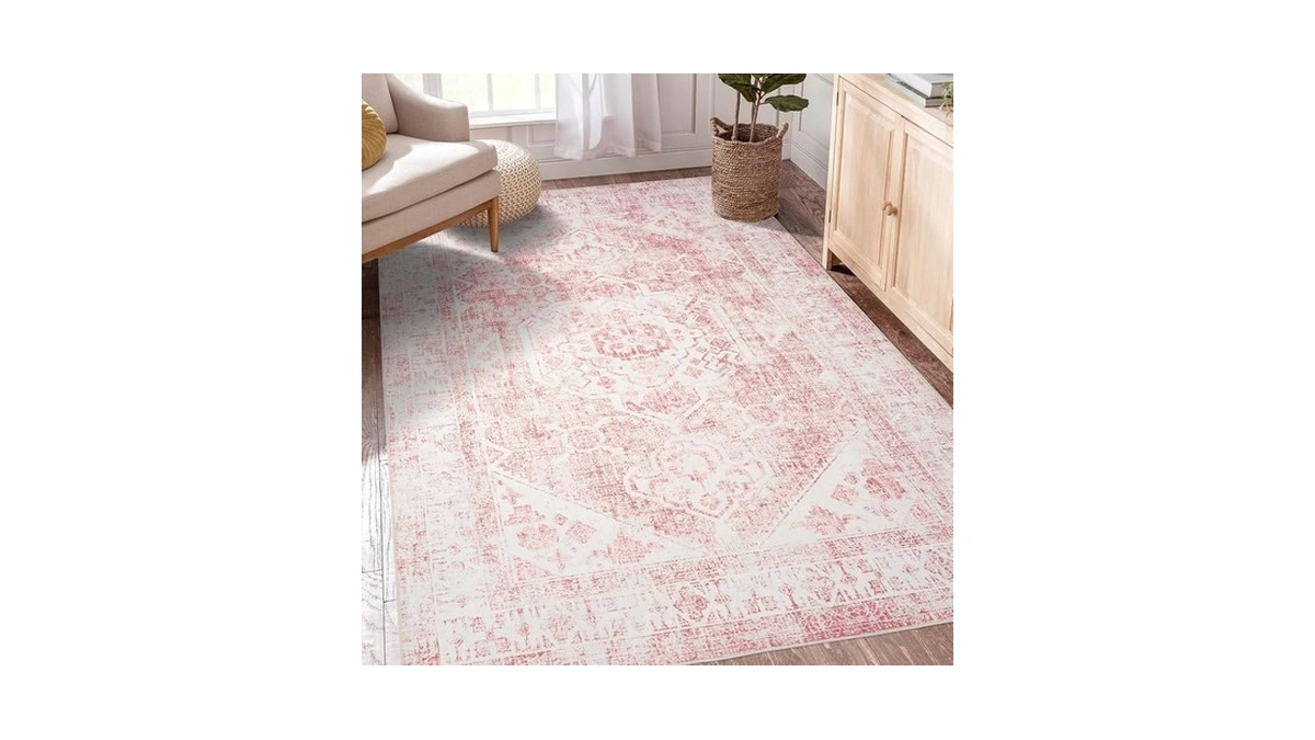 Meiliweser Area Rug - 3x5 Washable Pink Rug Vintage Honeycomb