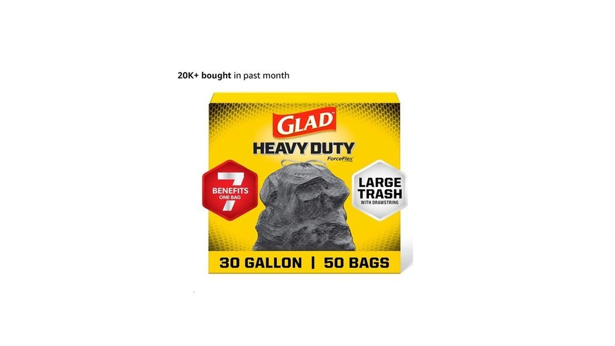 Glad Large 30 Gallon Trash Bags, Unscented Heavy Duty Garbage