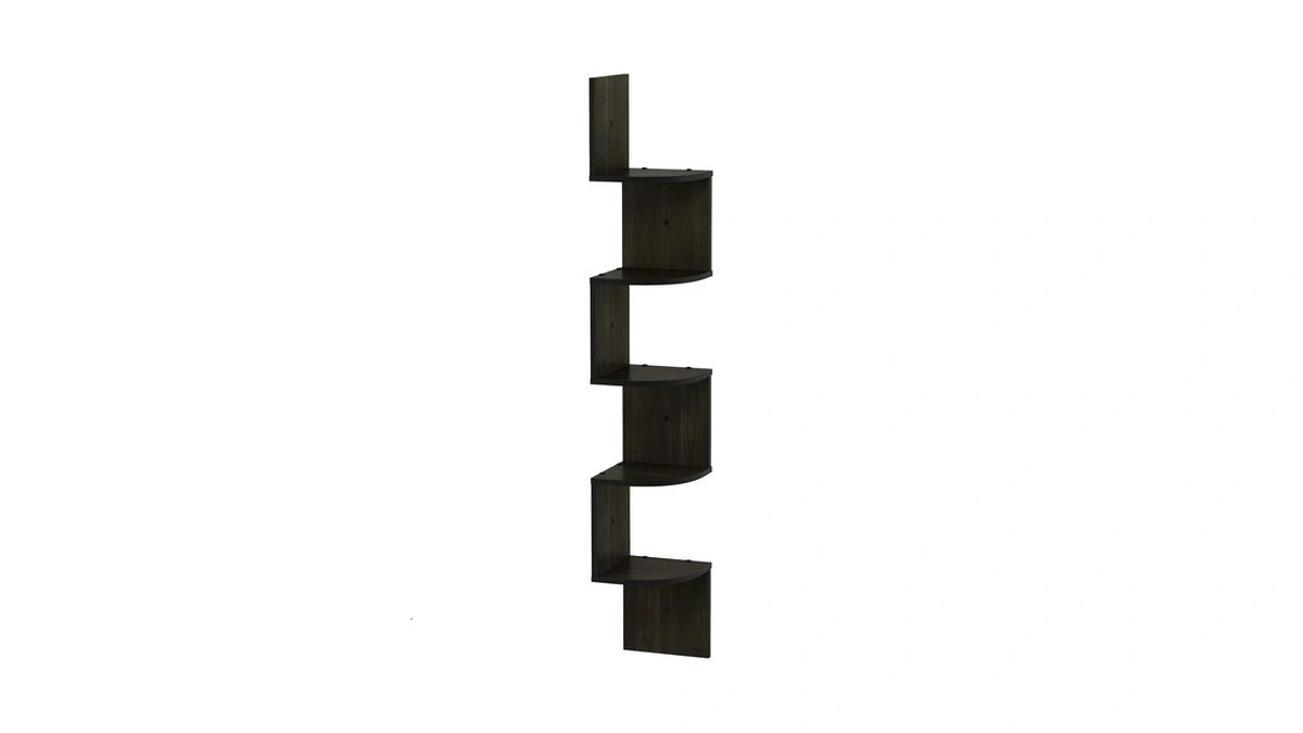 Furinno Rossi Floating Book Shelves For Wall, 5-tier Zigzag Corner