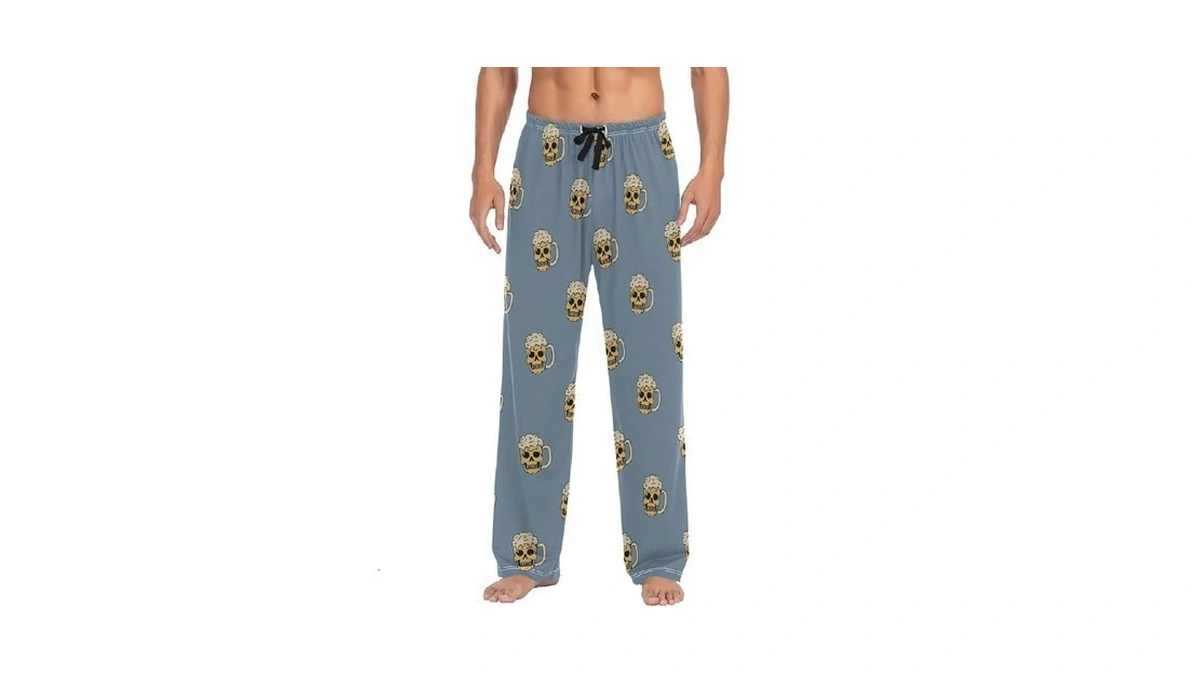 Ollabaky Skull Beer Pajama Pants For Men, Men's Pjs Bottoms
