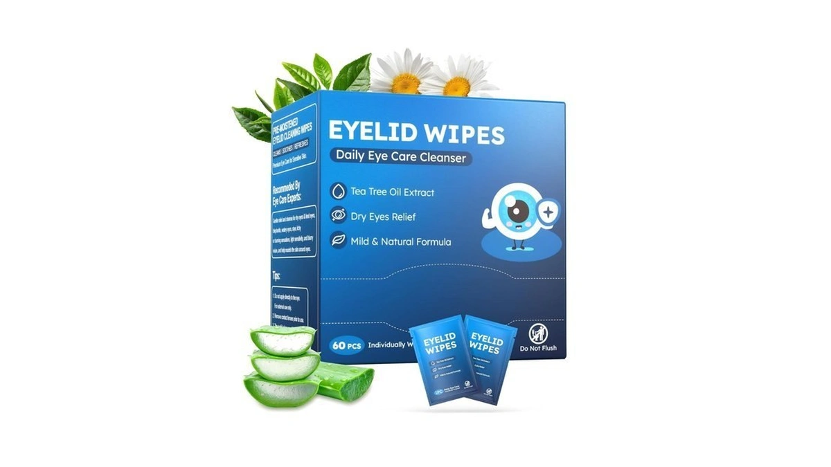 60pcs Eyelid & Lash Wipes With Hyaluronic Acid, Tea Tree