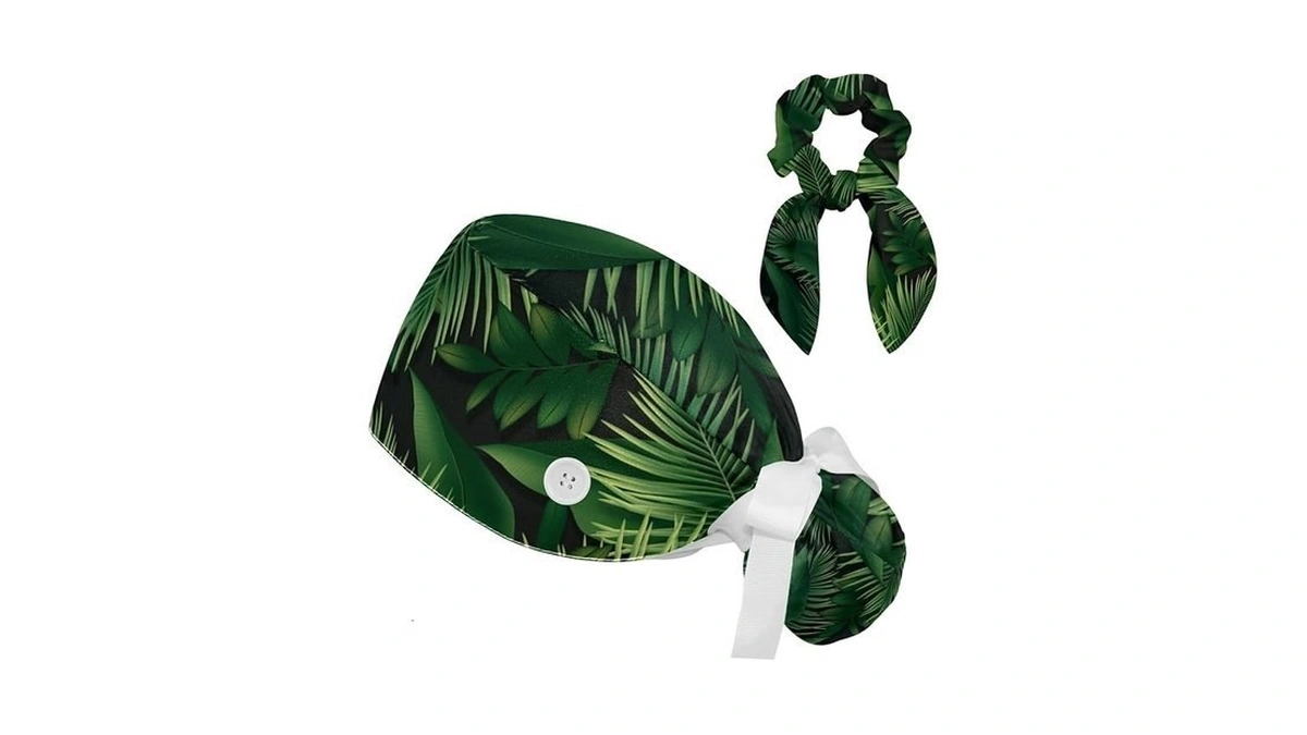 Green Leaves Foliage Plant Working Hat Adjustable Scrub Cap With
