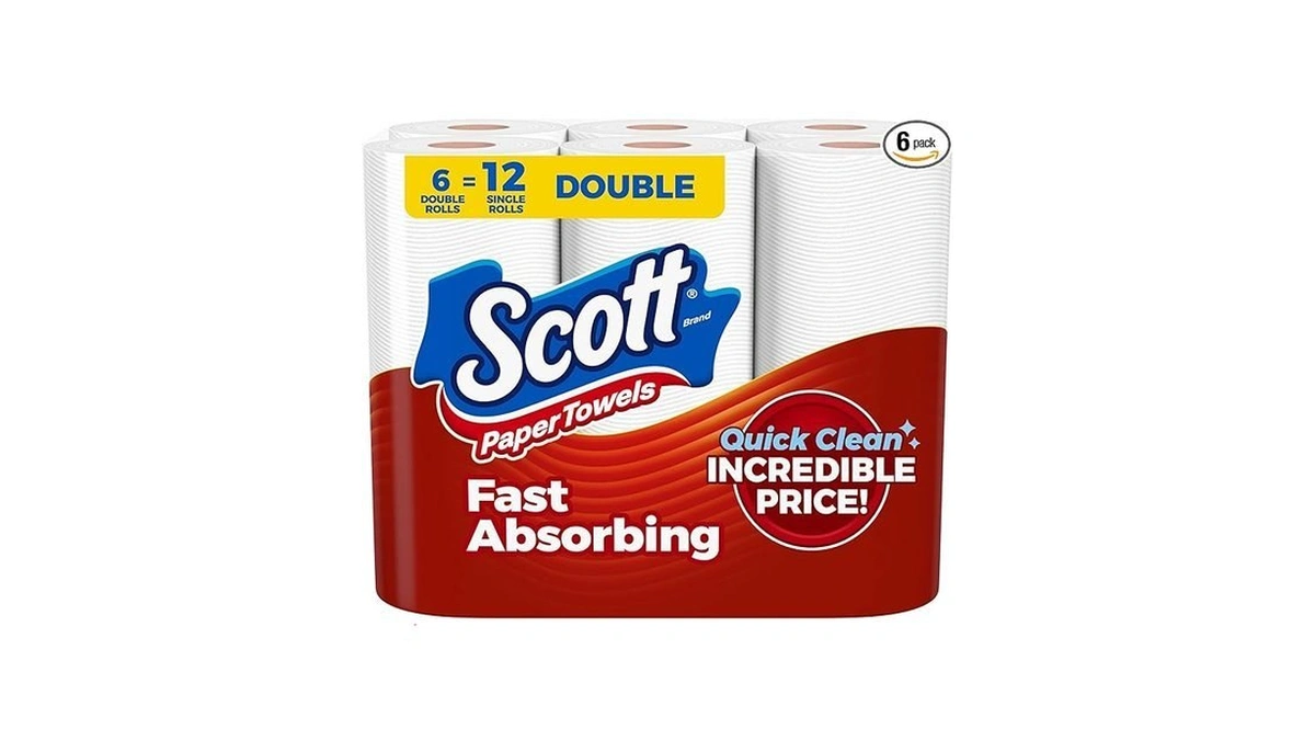 Scott Paper Towels, Choose-a-sheet, 6 Double Rolls = 12 Regular