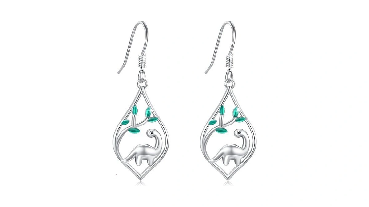 Tughra Dinosaur Earrings For Women 925 Sterling Silver Cute Dangle