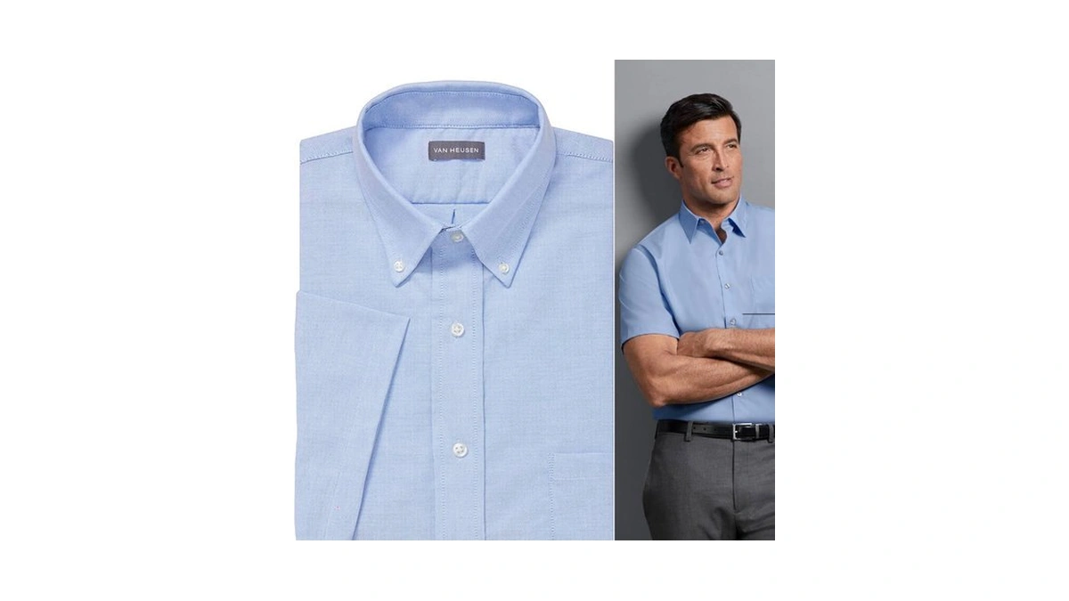 Van Heusen Men's Short Sleeve Dress Shirt Regular Fit Oxford