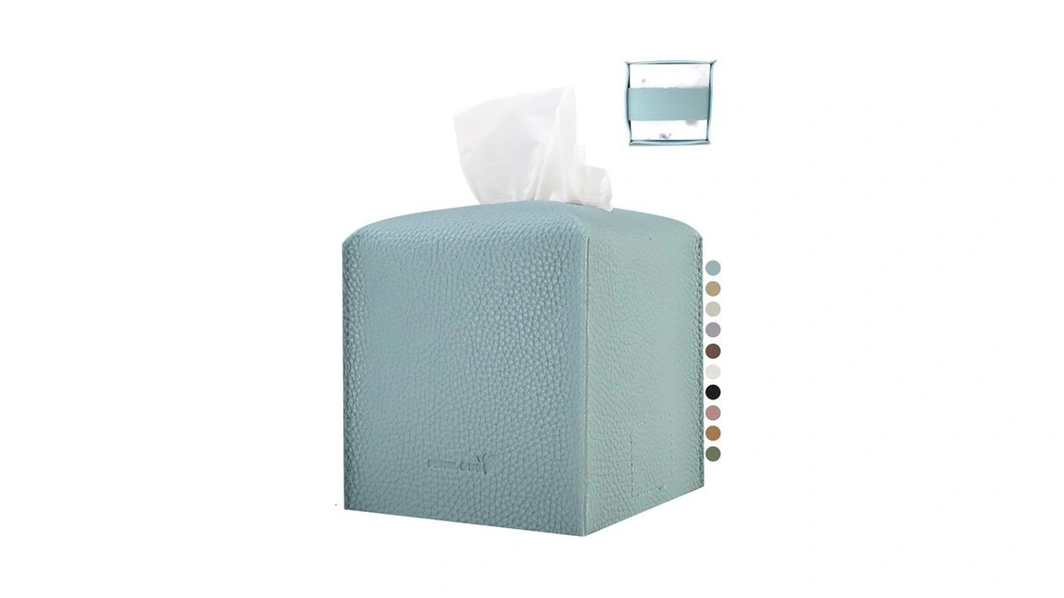 Penglong Tissue Box Cover 5x5x5'' Pu Leather Tissue Holder Square