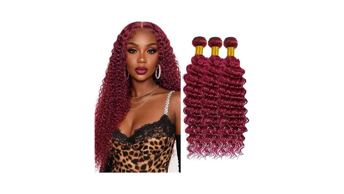 Deep Wave Human Hair Bundles 99j Burgundy 14 16 18