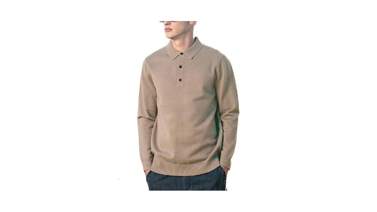 Zvx Men's Polo Sweater Fashion Button Collar Sweater Flower Khaki