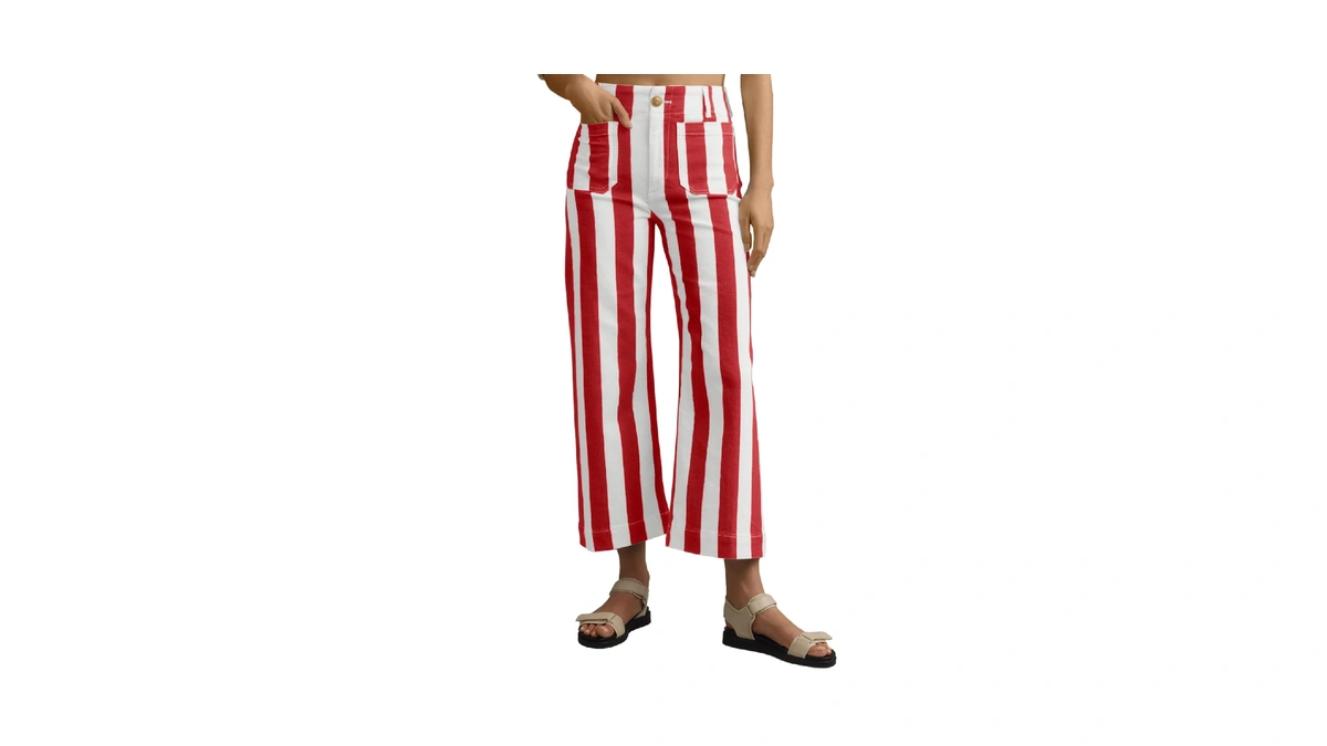 Tankaneo Womens Cropped Striped Jeans Casual High Waisted Stretchy Straight