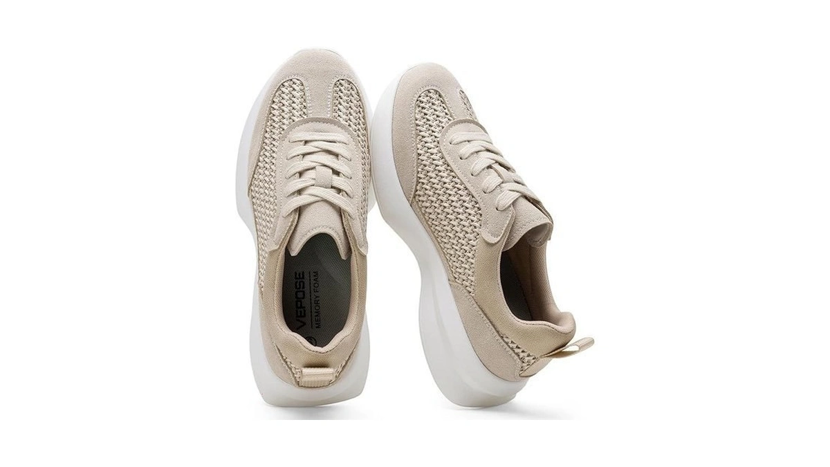 Vepose Women's Beige Lightweight Platform Sneakers Chunky Casual Tennis Shoes,