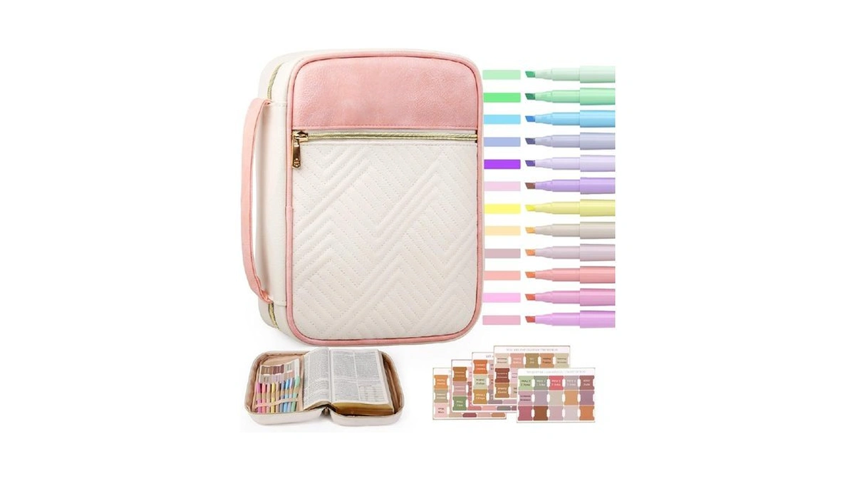 Bellahold Quilted Vegan Leather Bible Cover, Color-blocked Bible Cover Case