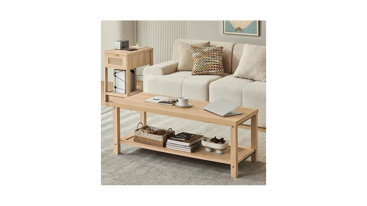 Lerliuo Boho Coffee Tables For Living Room, Rattan Center Table