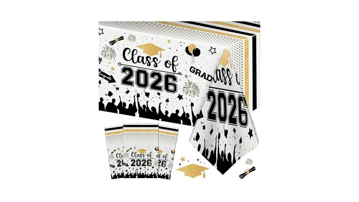 Graduation Decorations Class Of 2026 Tablecloth - 3 Pcs Plastic
