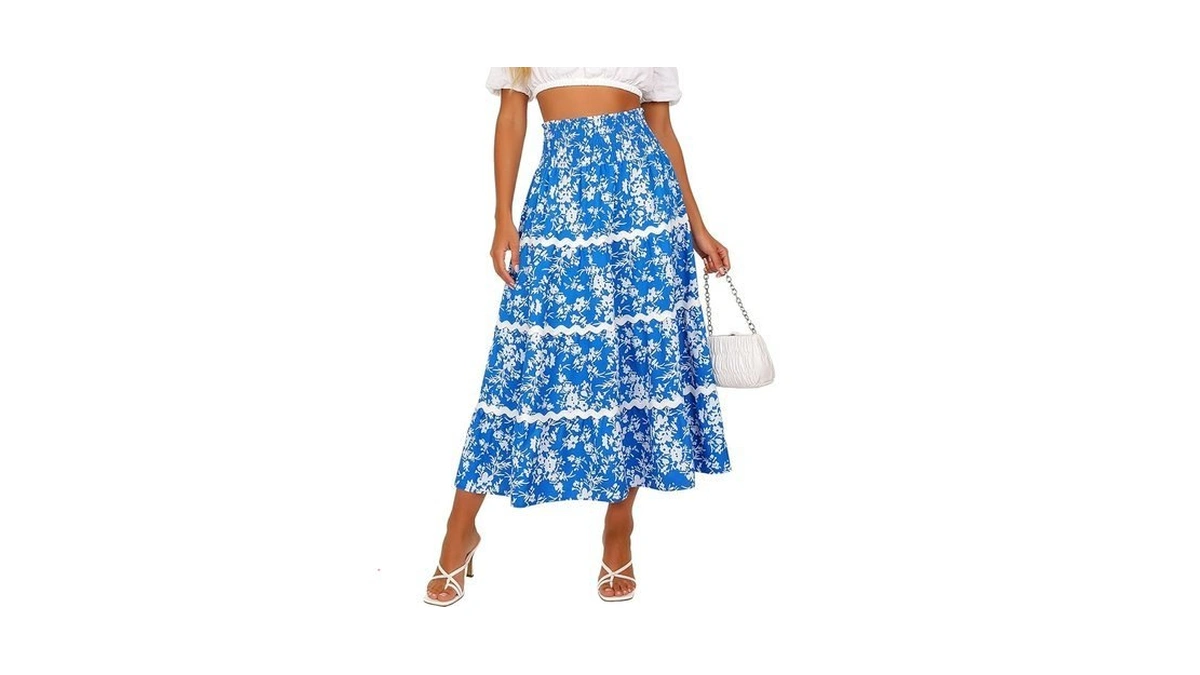 Berydress Women's Smocked Skirts 2026 Long Length Vacation High Waisted