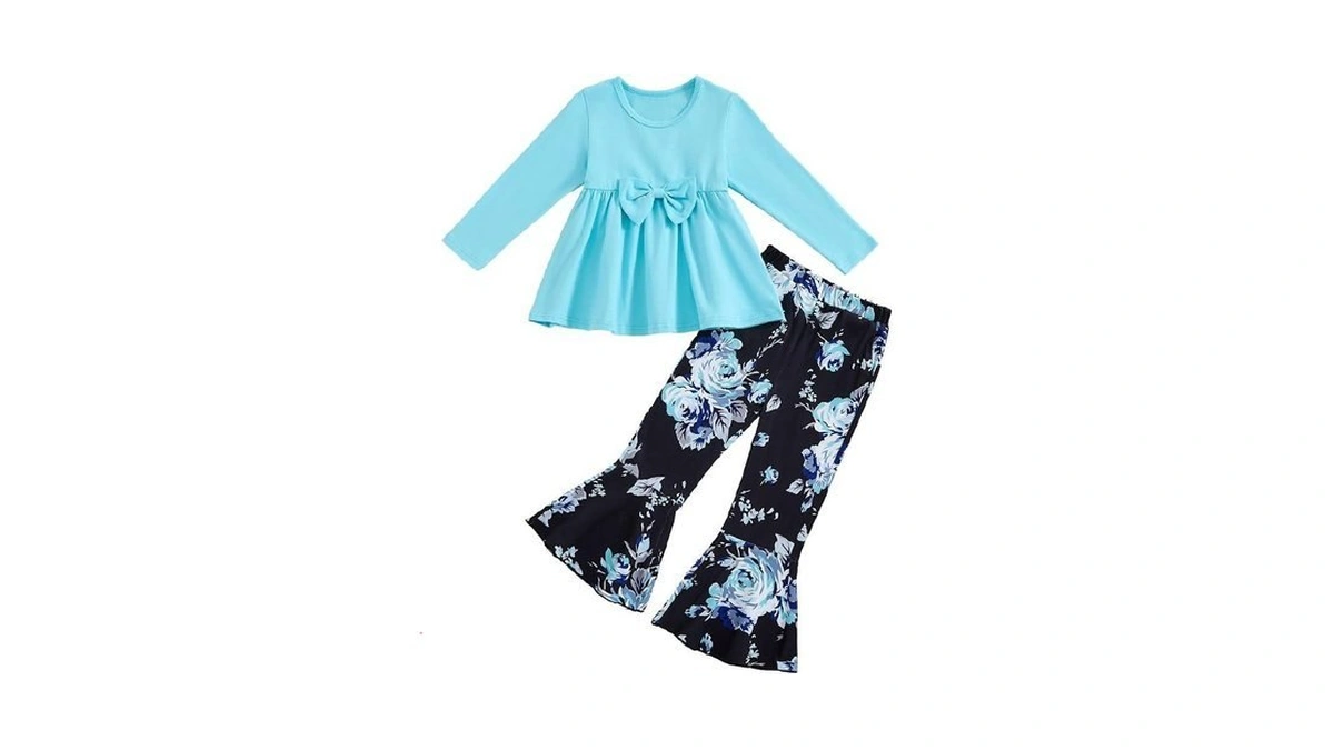 Woleroyir Girls Clothes Ruffle Long Sleeve Top And Floral Flared