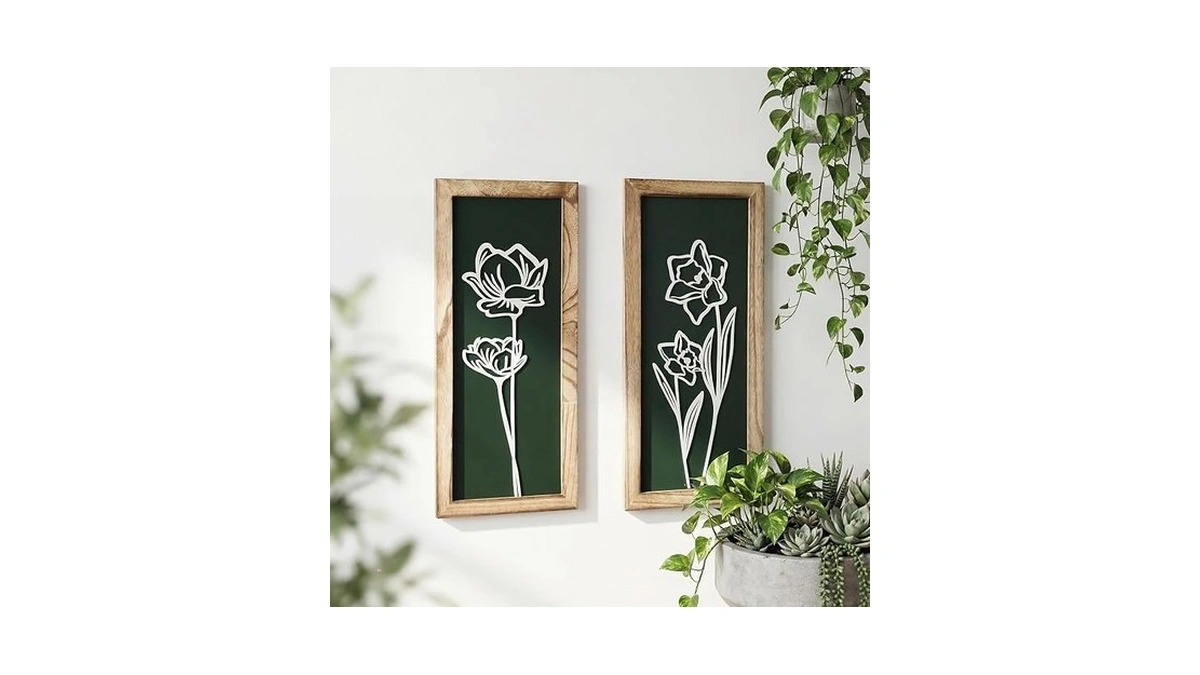 3d Floral Wall Art With 7''×16'' Botanical Textured Framed Artwork