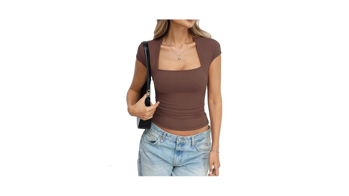 Eachyes Womens Square Neck Short Sleeve Shirts Cap Sleeve Low