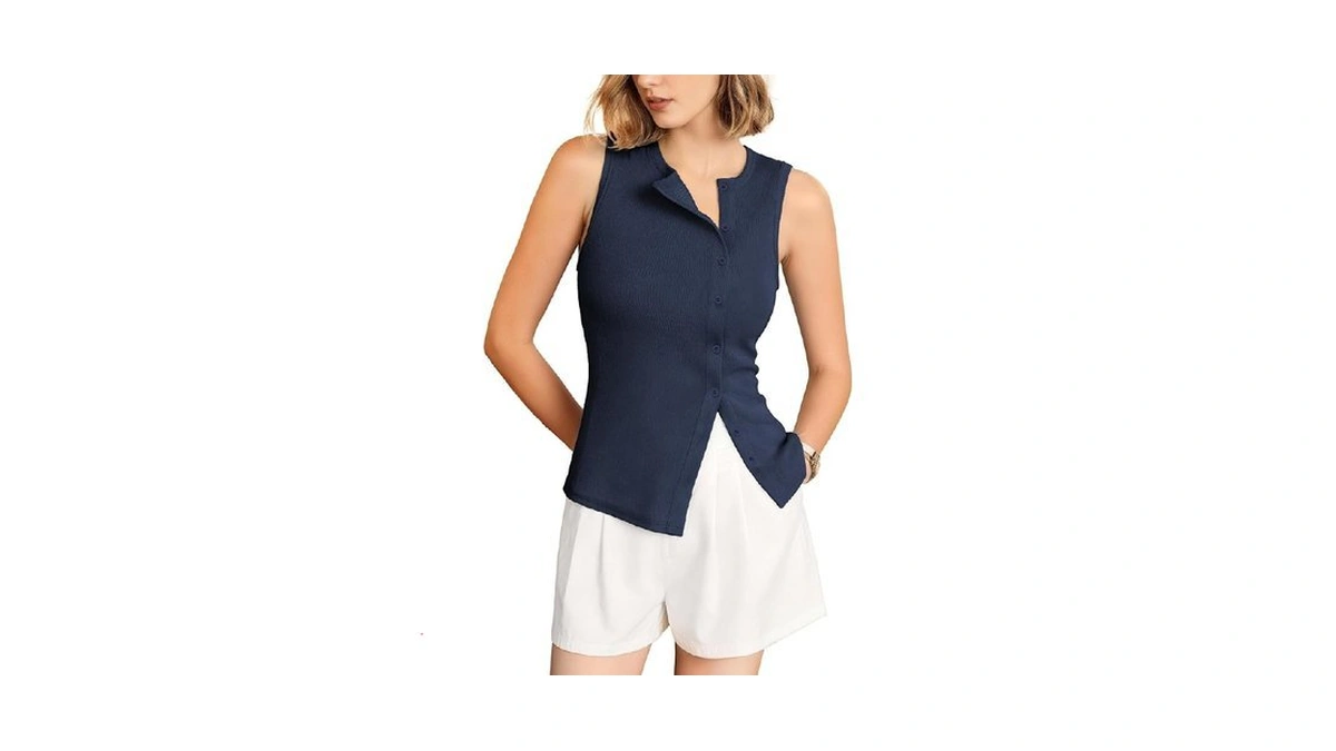 Outfeel Women's Asymmetric Button Down Tank Top - Cute Casual