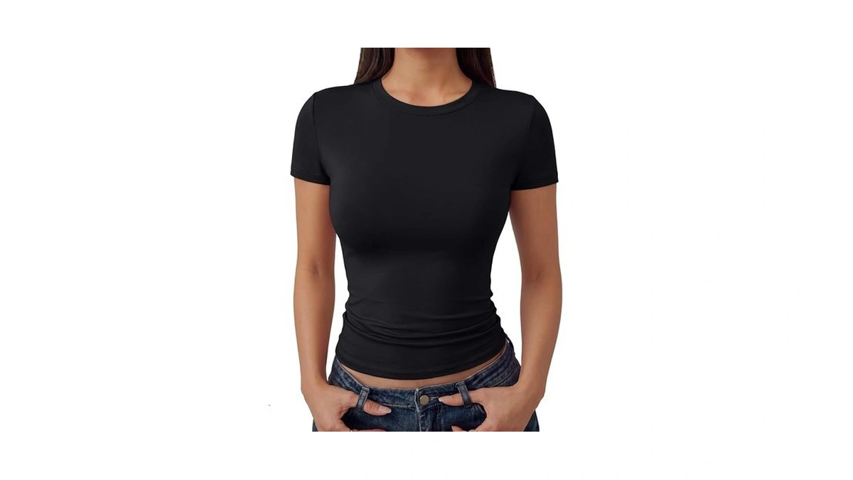 Trendy Queen Double Lined Short Sleeve Tops For Women Compression