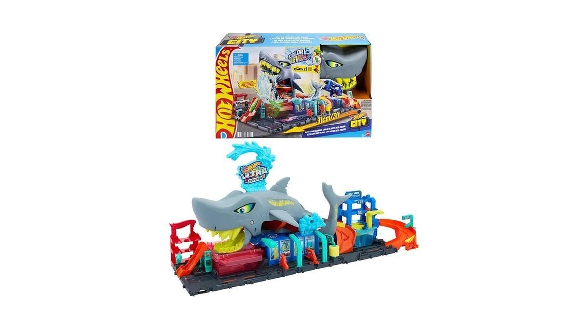 Hot Wheels City Track Set, Ultra Shark Car Wash With