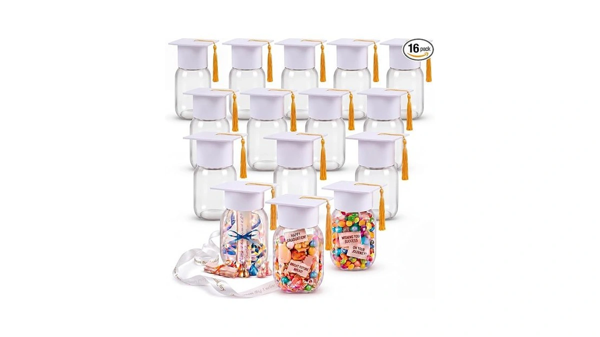 Amyhill 16 Sets White Graduation Cap Candy Jar 12 Oz
