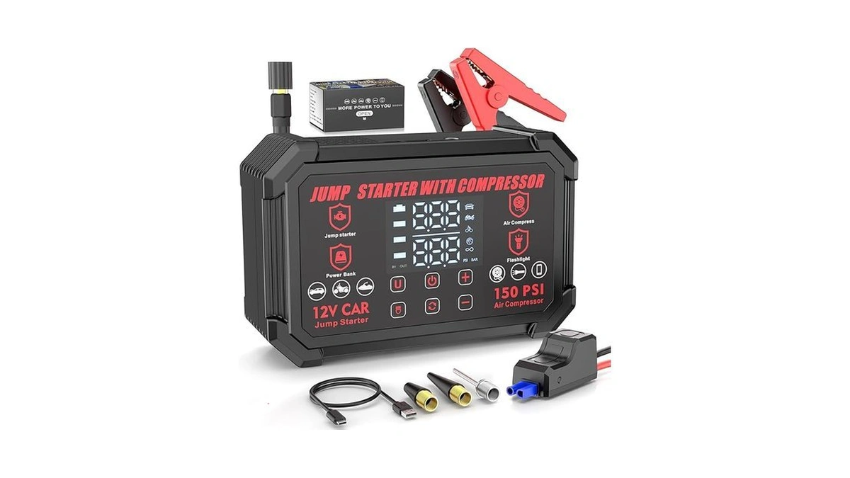 Jump Starter With Air Compressor, 4000a Peak Portable Car Battery
