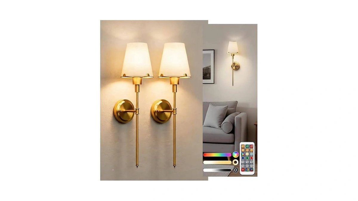 Doresshop Gold Battery Operated Wall Sconce Set Of Two, Rechargeable