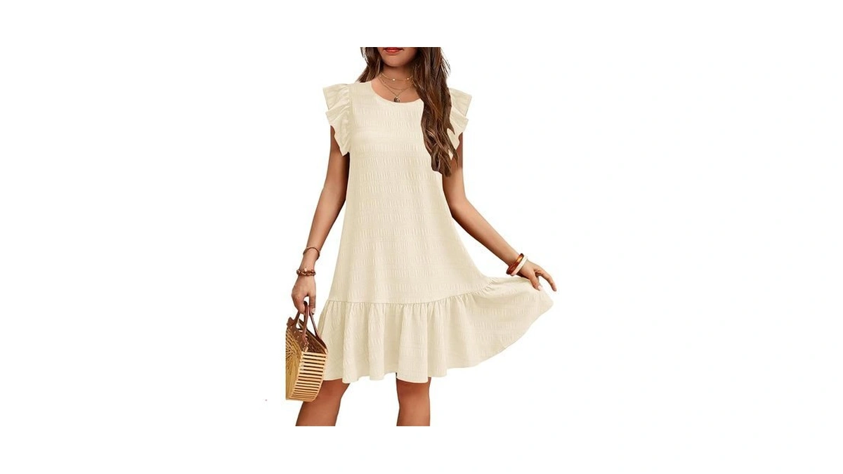 Yovion Little Girls Summer Dress Solid Color Ruffle Loose Casual
