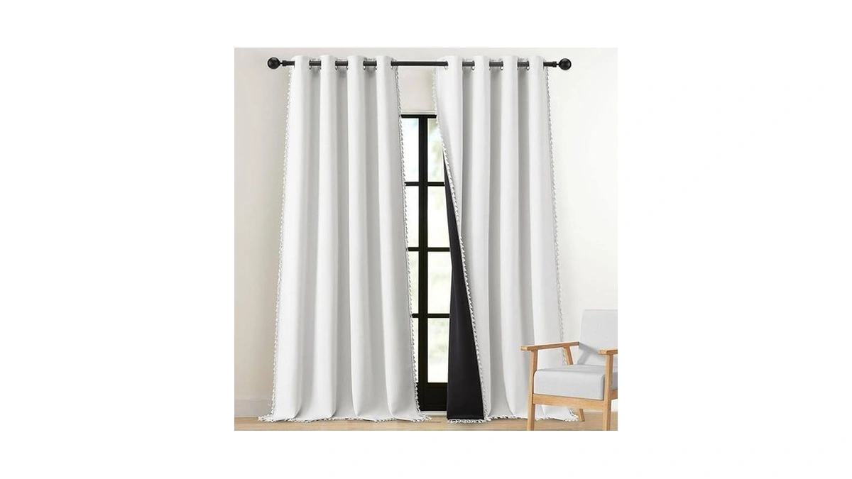 Limon Home White Linen Blackout Curtains 63 Inch Length For