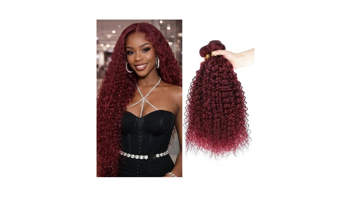 Jerry Curly Human Hair Bundles 99j Burgundy 24 26 28