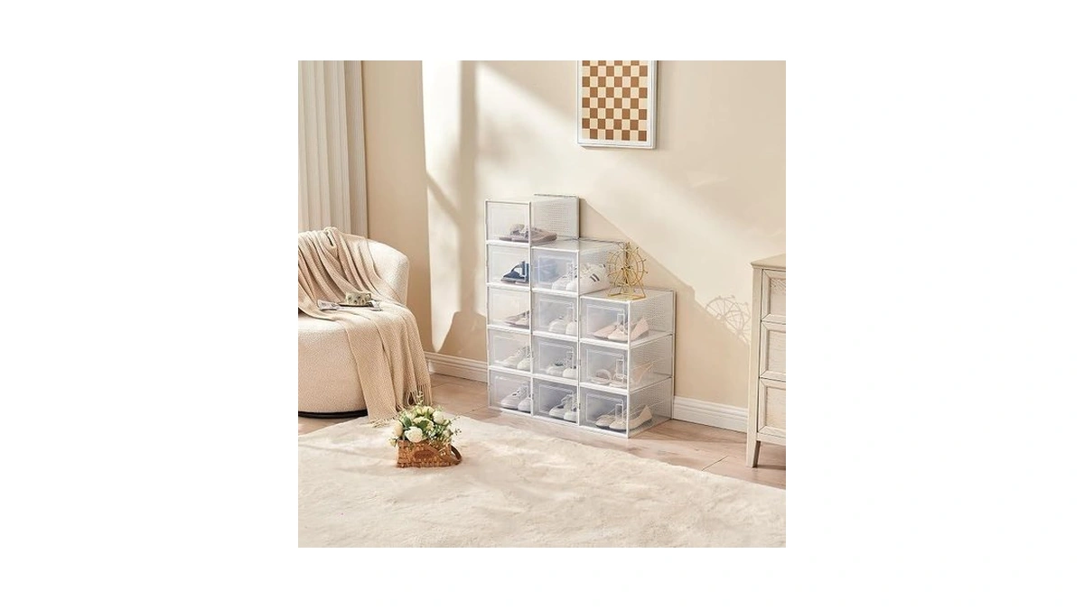 Seezengreen 12-pack Stackable Transparent Pvc Shoe Box, Large Capacity Ventilated