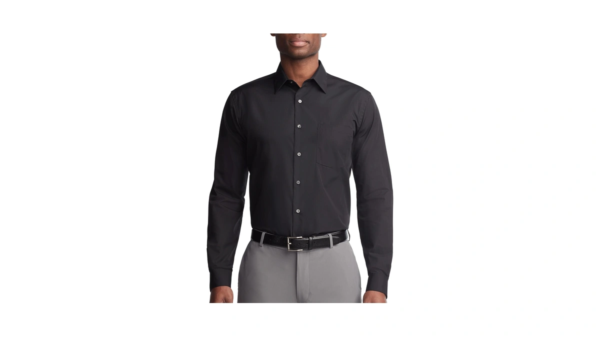 Van Heusen Men's Dress Shirt Regular Fit Poplin Solid, Black,