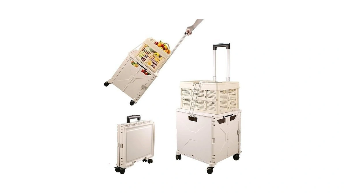 Floatlive Folding Utility Cart With Folding Basket Storage Box, Portable