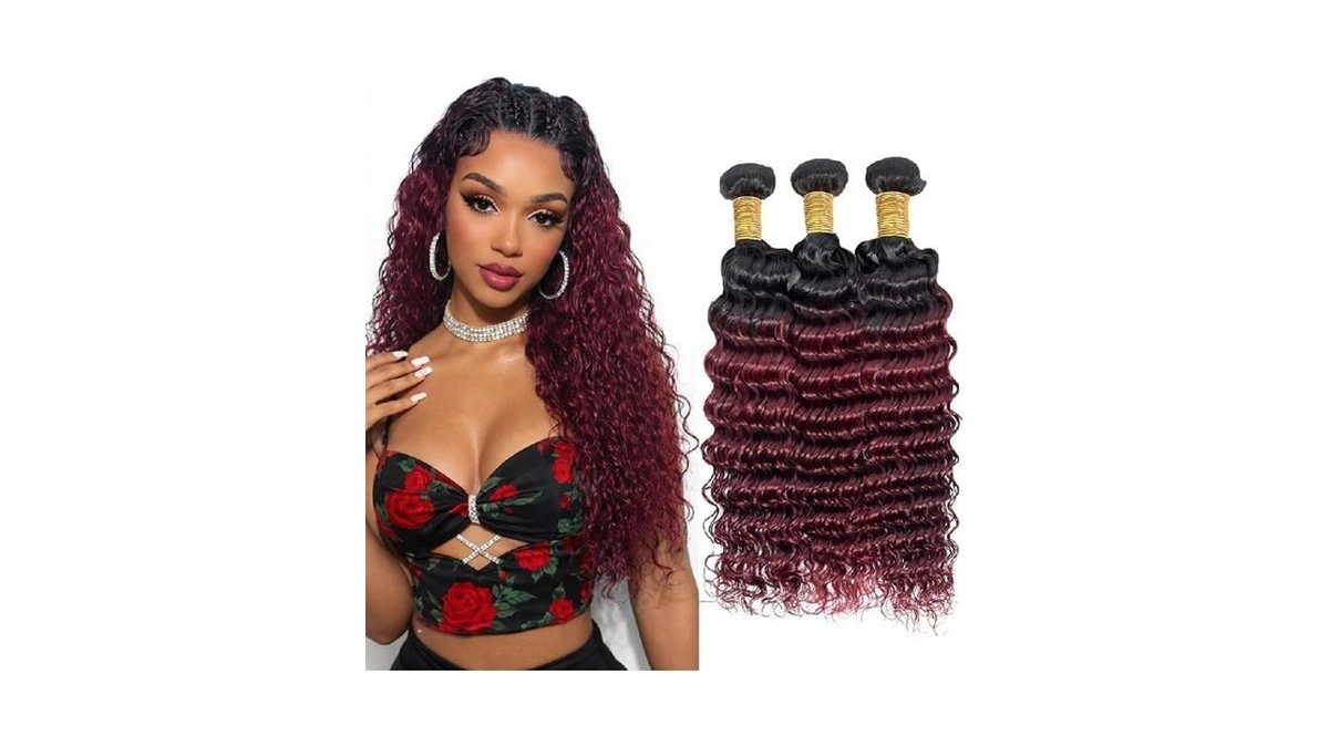 Deep Wave Human Hair Bundles 1b99j Burgundy 18 20 22