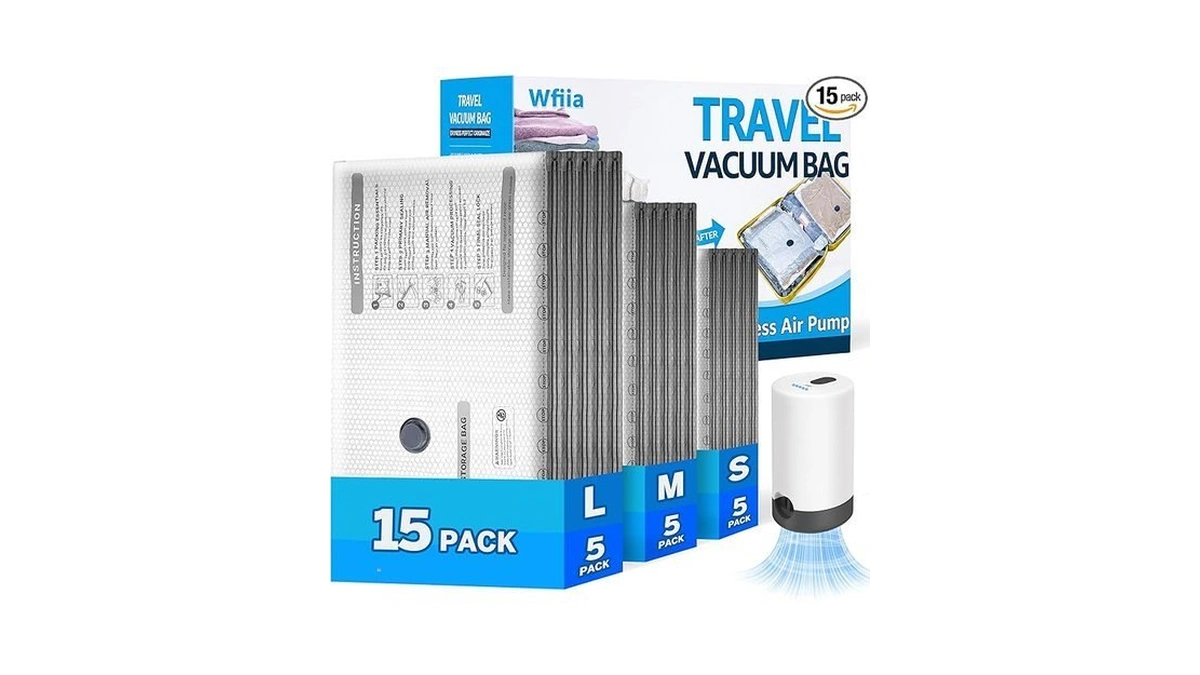 15 Packs Vacuum Bags For Travel With Rechargeable Pump, 3