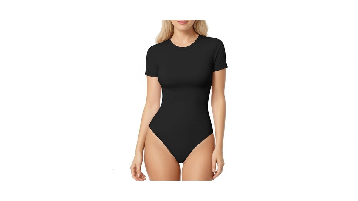Trenliver Womens Short Sleeve Thong Bodysuits Crew Neck Stretchy Body