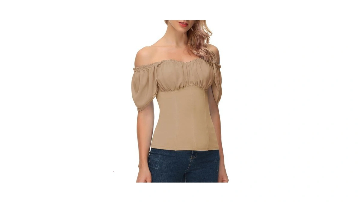 Women Renaissance Shirt Off Shoulder Flutter Short Sleeve Top Summer