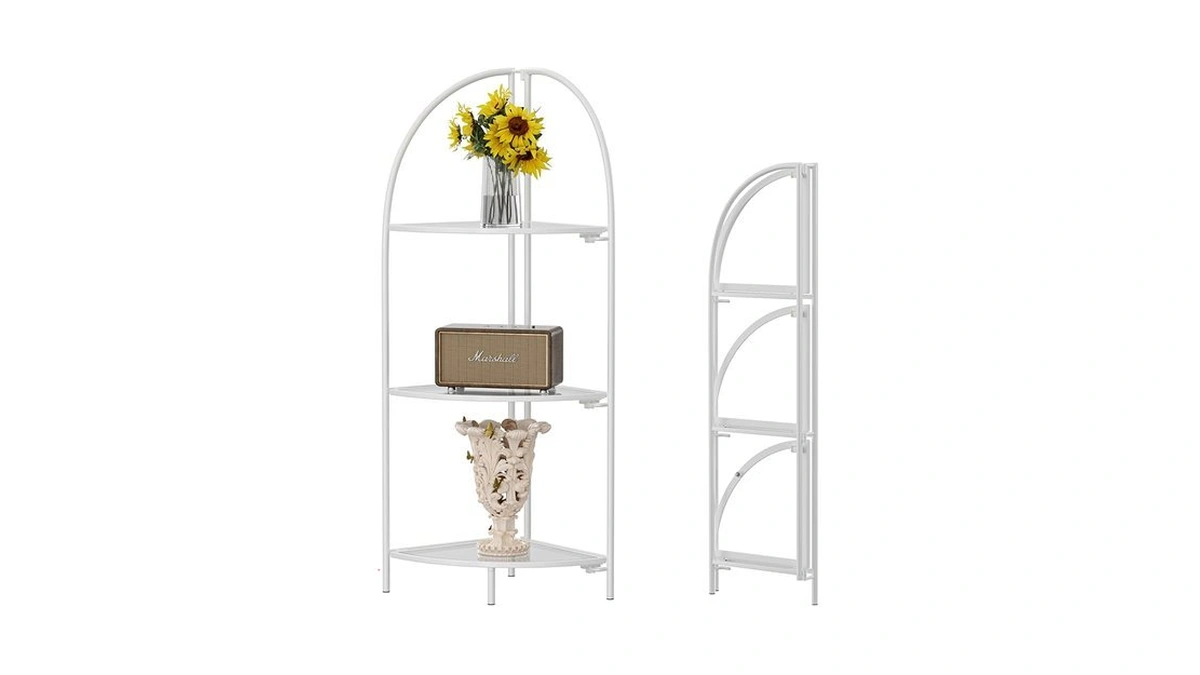 Crofy Foldable 3 Tier Corner Shelf, Metal Corner Plant Stand