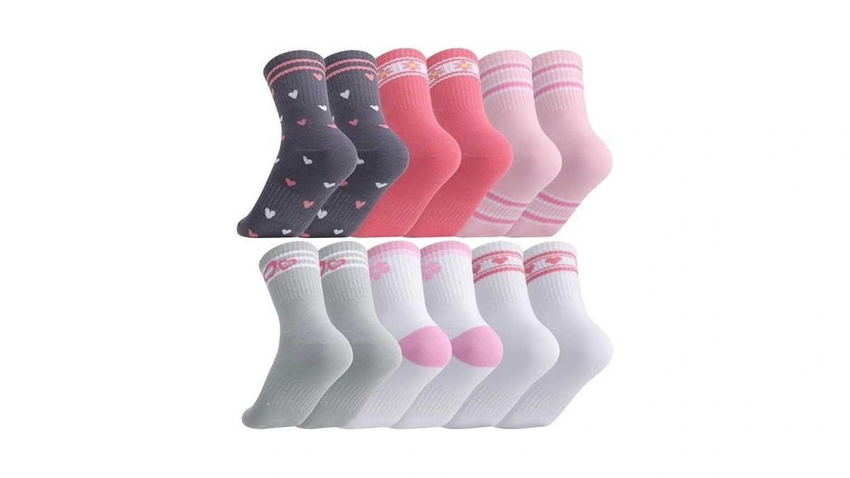 Jspupifip 6 Pairs Kids Girls Pink White Crew Athletic Socks