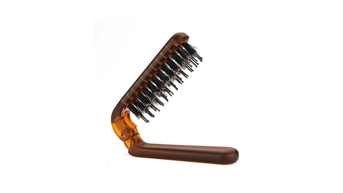 Travel Folding Hair Brush, Collapsable Portable Pocket Boar Bristle Hair