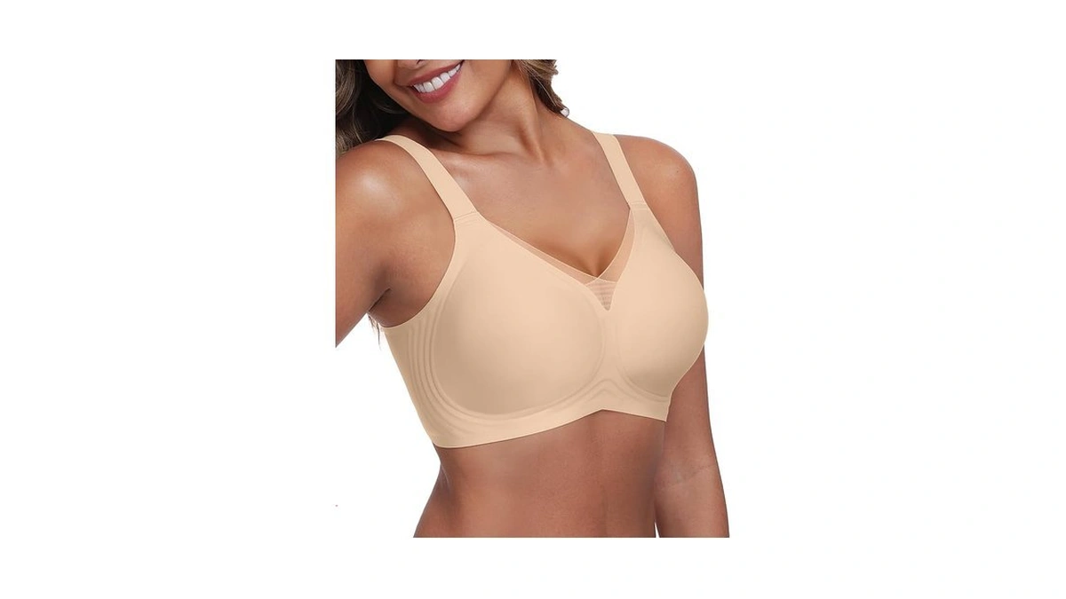 Kinnette Women's Wireless Bras Full Coverage V Mesh Padded Bralette
